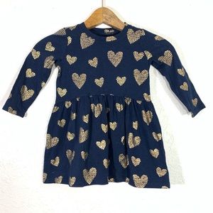 Gymboree Navy Blue Gold Heart Baby Girl Dress